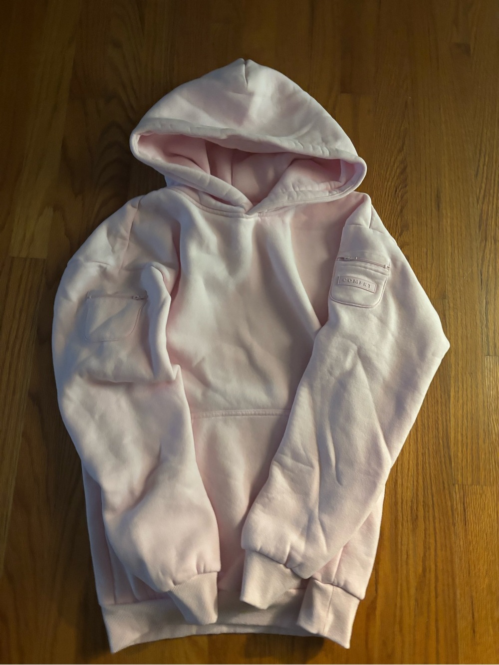 Women's Light Pink Hooded Pullover Sweatshirt